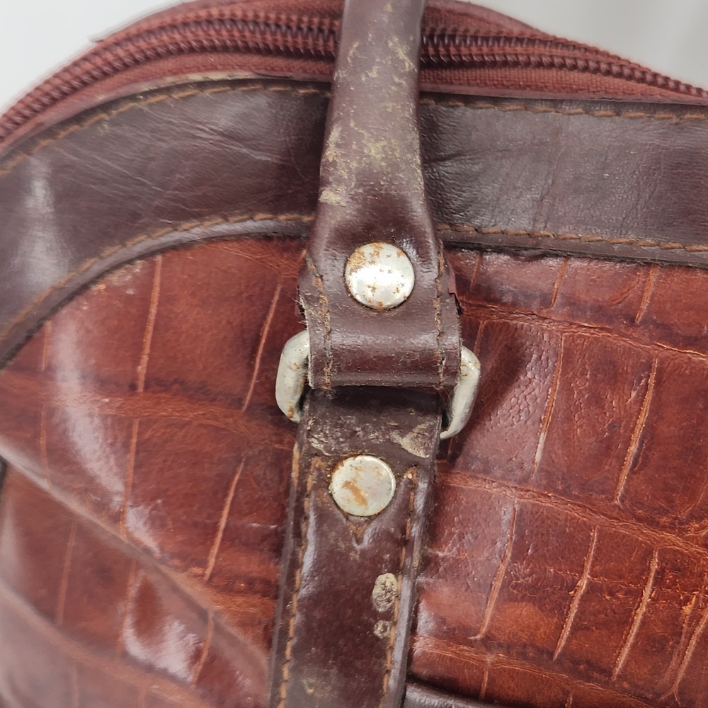 M.C.‎ Croc Embossed Leather Satchel Bag Brown Structured Handbag - Picture 5 of 16